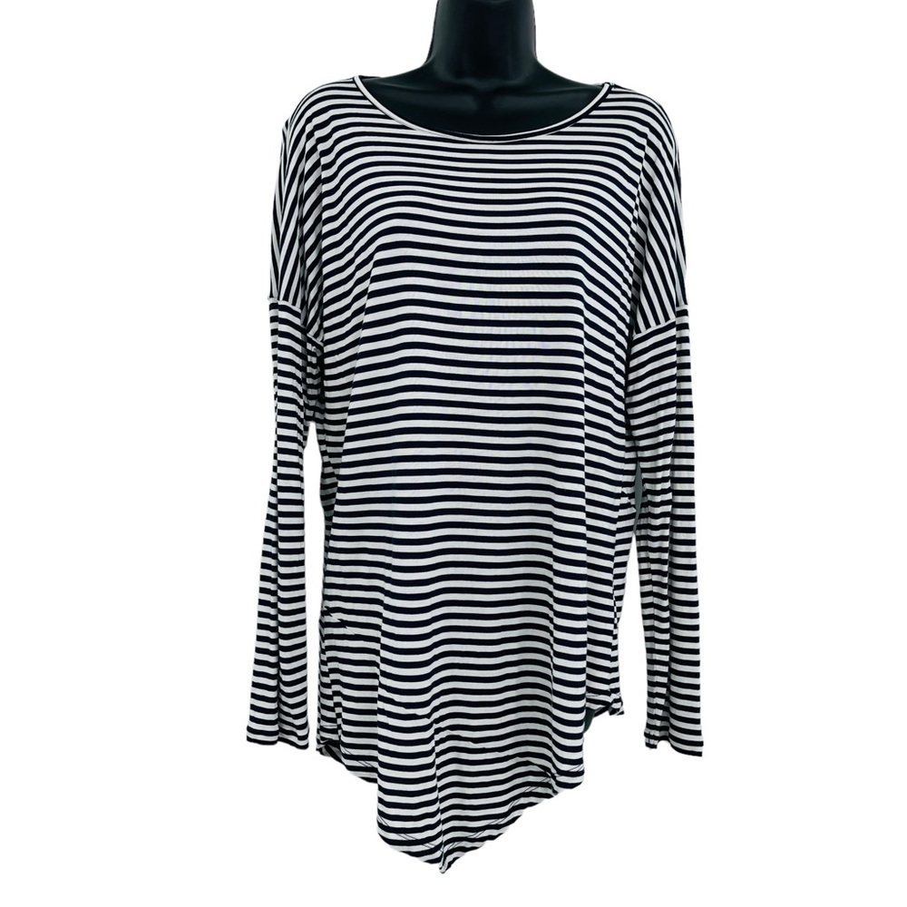 Cabi boat stripe asymmetrical tee jersey knit lone sleeve women's size M
